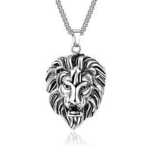 Silver Tone Lion Head Pendant Men's Alpha Statement Necklace Gift 3mm Box Chain